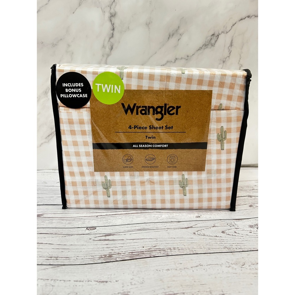 Wrangler Twin Sheet Set 4-Piece Cactus Gingham Pink